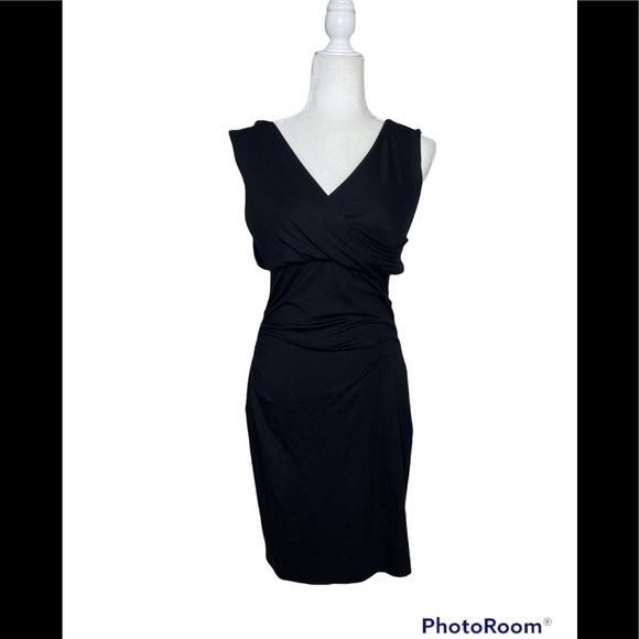 DVF Diane Von Furstenberg Black Faux Wrap Parker Ruched Jersey Dress siz… - Picture 5 of 9